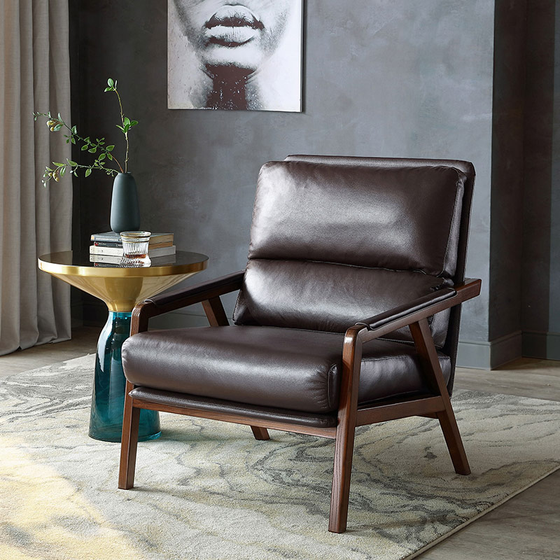 lin's wood industry northern europe single solid wood frame leather sofa chair small family living room fabric leisure single chair rbg4q