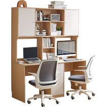 Lins Home Nordic desk and bookcase integrated home simple double workbench office desk Lins Wood WW4V
