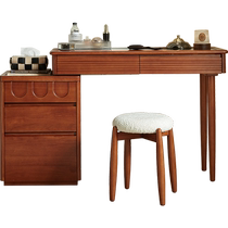 Lins Home Retro Solid Wood Dressing Table Bucket Integrated Glass Top Dressing Table 2024 New Lins Wood Industry