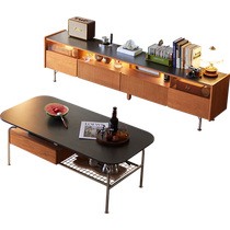 Lins Home Living Room Home Retro Style Cabinet Slate TV Cabinet Coffee Table Combination Storage Floor Cabinet Lins Wood Industry