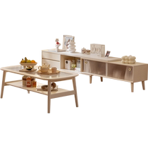 Lins Home Modern Simple Cream Style Solid Wood Coffee Table Electric Cabinet Combination Living Room Retractable Storage Floor Cabinet LH094