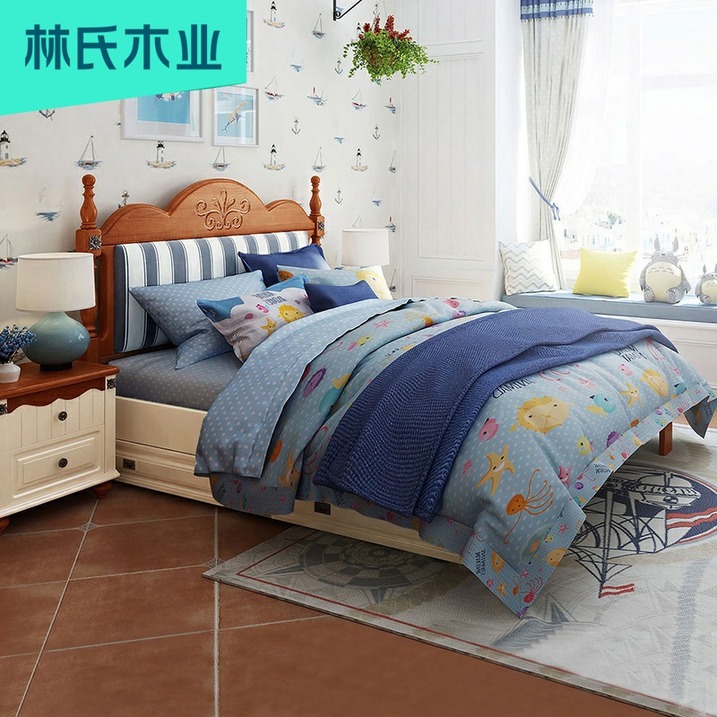 Lin's wood industry American style 1 2 boys bedroom 1 5 meters single small bed children's room furniture combination set LSN1A