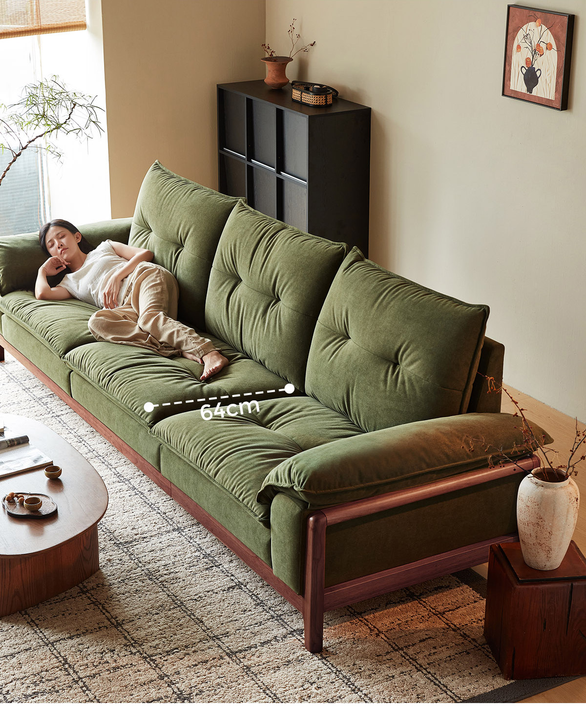  Диван из натурального дерева для гостиной, зеленая ткань, новая коллекция 