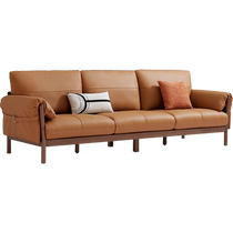 Lins Home Living Room New Chinese Style Solid Wood Sofa Light Luxury Genuine Leather Black Walnut Straight Furniture Lins Wood Industry