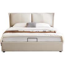 Lins home bedroom leather bed 2024 new first-layer cowhide wedding bed leather art bed Lins Wood PC360