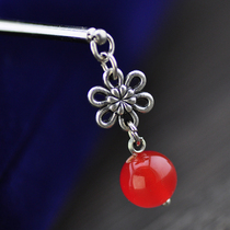 Natural red agate Miao silver classical hairpin female style national style step hair multi-color optional
