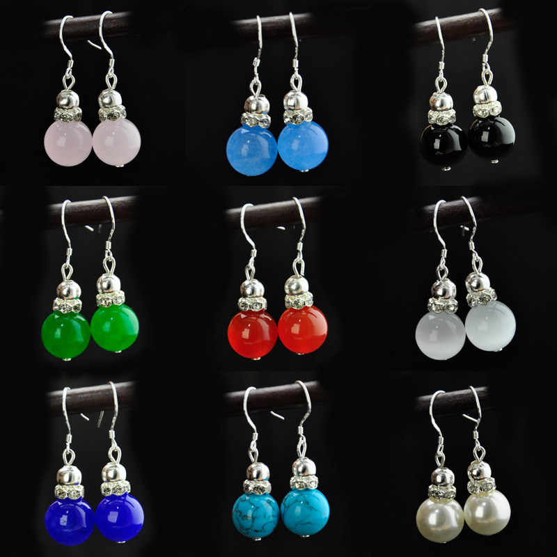 National 925 pure silver ear hook earrings Manau crystal jade medullary colorful diamond earrings female gift earrings Han version Temperament