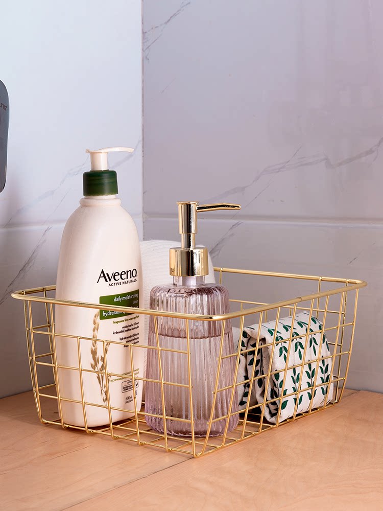 Nordic Minimalist Iron Art Hollowed-out Basket Containing basket Desktop Cosmetic Containing Box Japan-style Debris Disposal