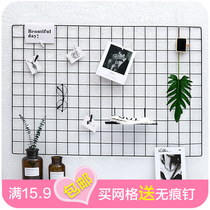 Wrought iron grid photo wall ins decoration Girl heart dormitory room hanging arrangement Seamless nail clip shelf