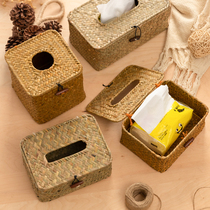 Day Style Handmade Creative Paper Towels Box Home Tea Table Draw Paper Boxes Minimalist Retro Woven Containing on-board paper Pumping Boxes