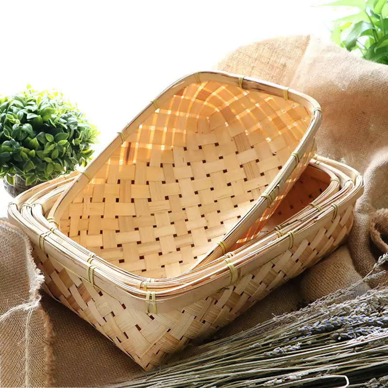 Handmade cohorts Number of home baskets Fruit containing basket Bread Basket frame Bamboo Basket Hollowed-out Grass Basket Woven Blue