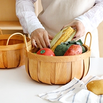 Day Style Handmade Log Wood Piece Woven Basket Decorative Fruit Bread Containing Basket Picnic Finishing Storage Basket