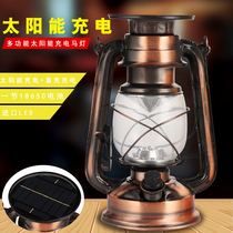 Solar retro lantern rechargeable kerosene lamp dimmable LED portable lantern lighting outdoor camping light Camp