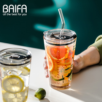 Portable Net red water cup creative trend ins Cup simple scale transparent straw glass coffee cup glass