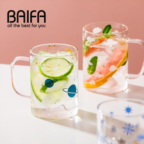 With a Cup female cute girl water Cup Net Red single layer High Borosilicate glass high color household value Milk Cup