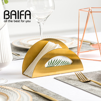 Creative high-grade Nordic metal dining hall table towel holder stainless steel brass color iron dining table triangle tissue holder