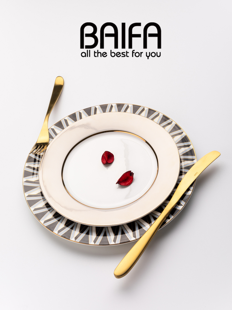 Nordic light luxury household bone china plate plate tableware knife and fork set Creative net red European Western steak plate