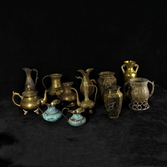 vintage复古纯黄铜花瓶欧式旧物花瓶法式样板间工艺品花盆软装摆