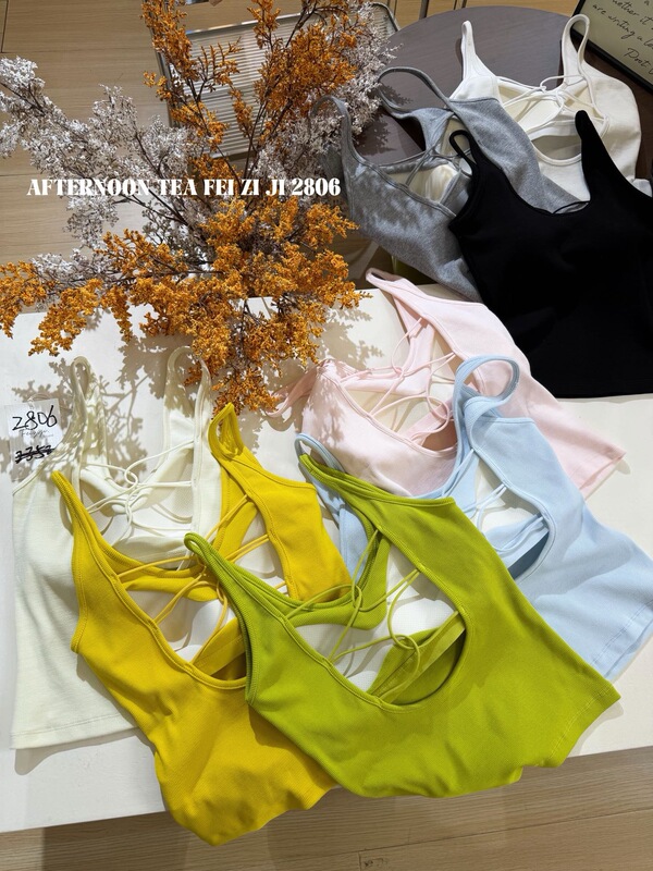Feiziji 2806 Spring/Summer New Ribbed Cotton Cross-Back Beauty Back Camisole for Women with Chest Pads and Tube Top Style