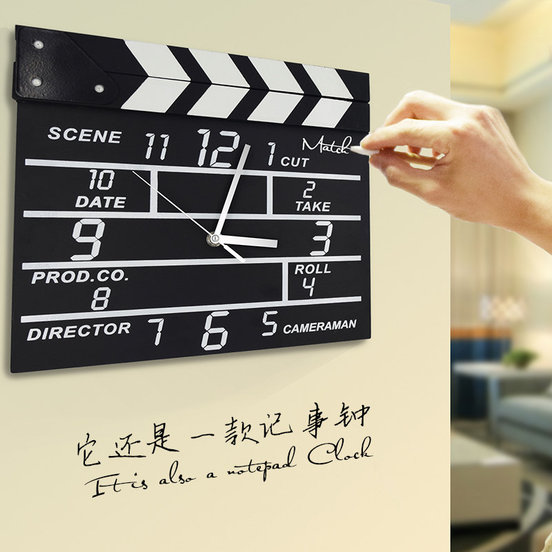Creative retro movie field note clapboard clock Message board writing clock Home playing board Digital wall clock Gift customization