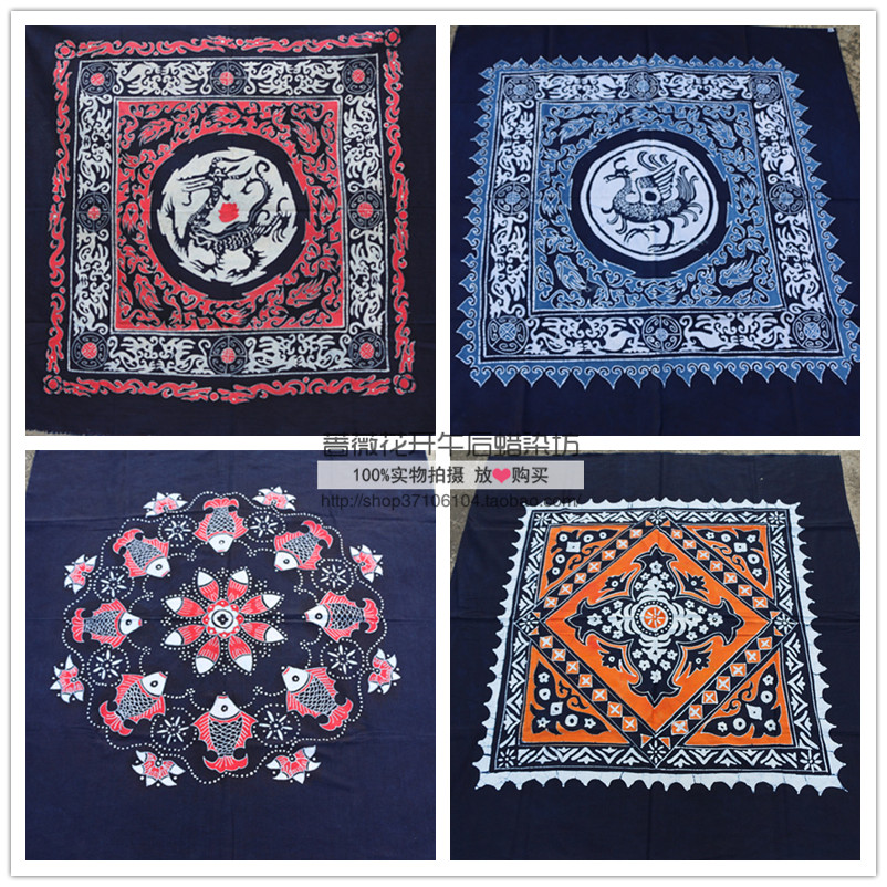 Traditional Folk Cultural Heritage of China Guizhou Miao Artisanal Wax Dyeing Cloth Leisure Farm Square Table Cloth Tea Table Cloth