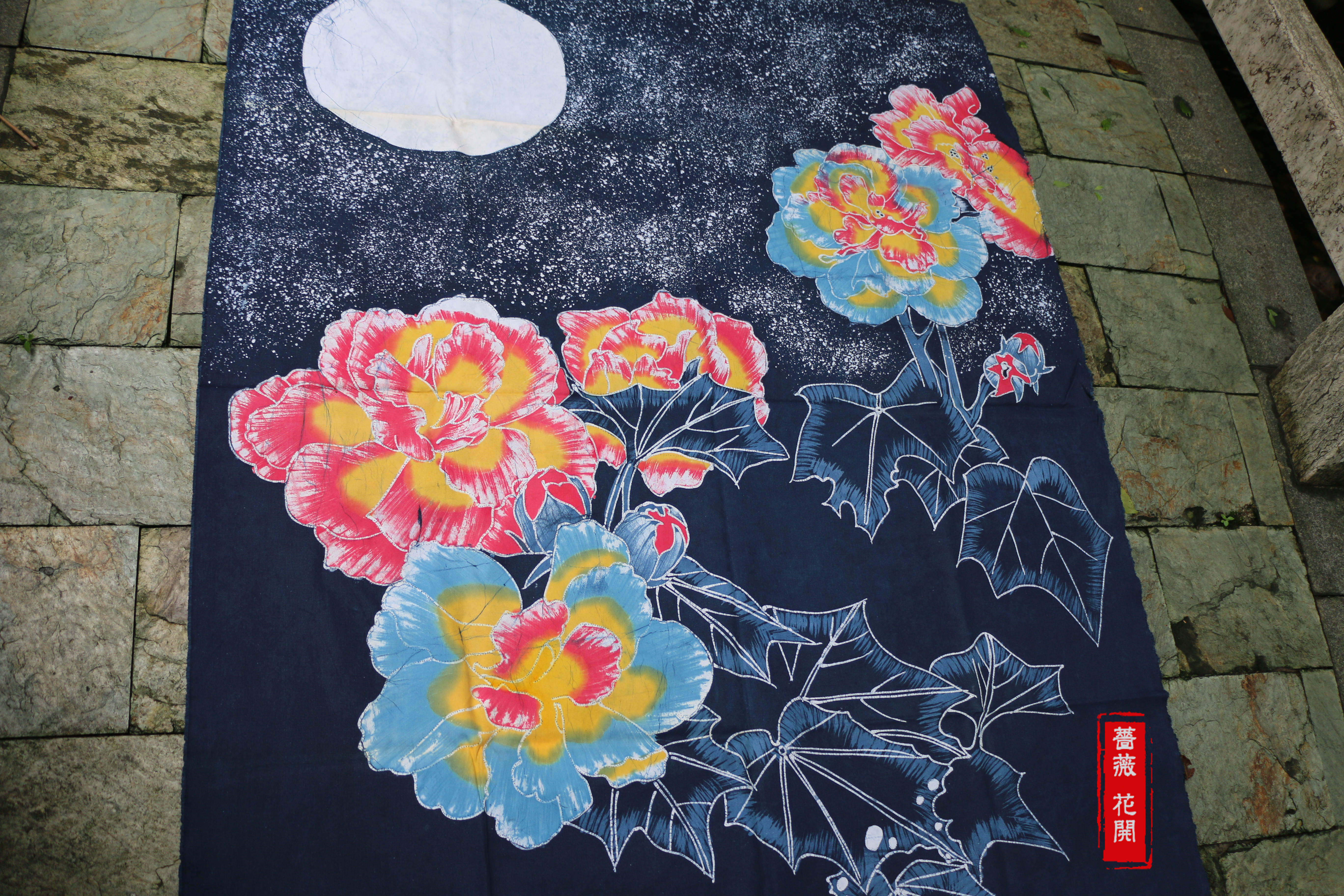 Guizhou Miao Wax Dyeing Decoration Painting Dining Hall Guest House Folk Wind Batik Mural Door Curtain Tea House Day Style Partition Door Curtain