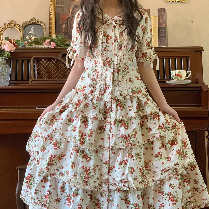 Printed Deposit Little Strawberry Romantic Ph Style Lolita Two-Piece Dress Set Printed Deposit Little Strawberry Romantic Ph Style Lolita Two-Piece Dress Set