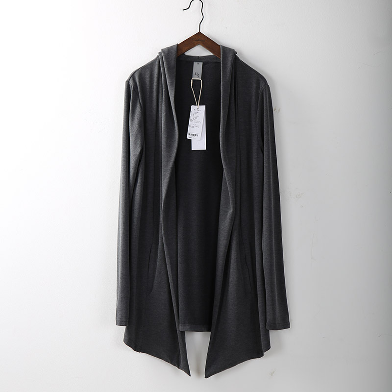 Designer Men's Spring and Autumn Casual Knit Cardigan, Mid-Length Men's Jacket, Thin Trendy Brand Cape with Hood