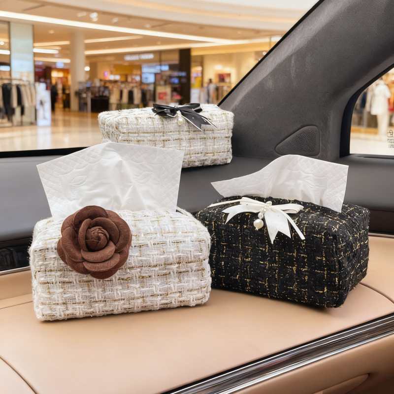 【Little Woven Art】Chanel-Style Fabric Woven Tissue Box, French High-End Decorative Tissue Box for Car and Home Use