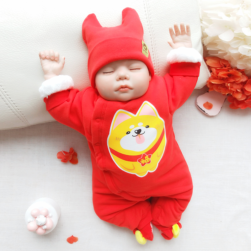 Dịch vụ trăng tròn Nữ đỏ Em bé Trăm ngày Nam chó mới sinh Năm bé Quần áo Xiêm Bộ mùa thu và mùa đông 0-3 tháng 1 bộ body suit