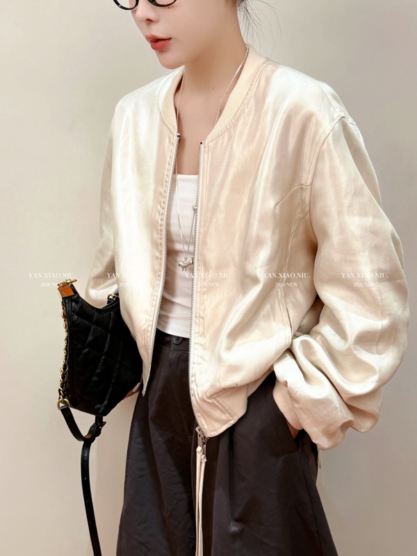 66005 Spring New Korean Style Versatile Stand Collar Zipper Design Petite Baseball Jacket for Women Trendy