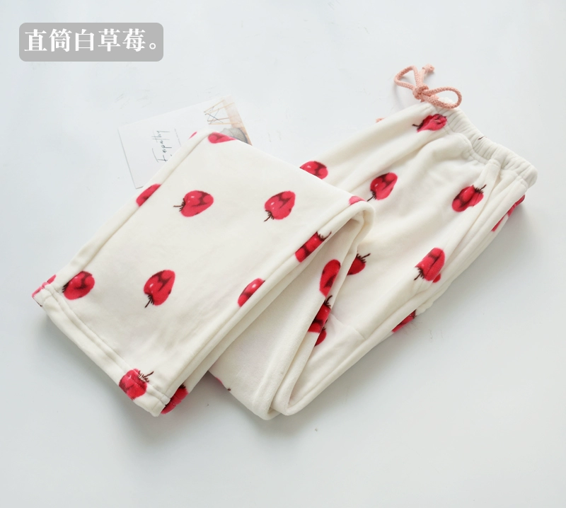 Đảo nhung đồ ngủ nữ mùa thu và mùa đông ấm áp dày flannel kích thước lớn quần lỏng tăng trưởng quần nhà