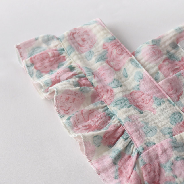 ຫວານພິມອອກຂະຫນາດນ້ອຍແຂນບິນ suspender nightgown ສໍາລັບແມ່ຍິງ summer ຝ້າຍບໍລິສຸດ gauze ສັ້ນບາງເຄື່ອງນຸ່ງຫົ່ມເຮືອນຊຸດ pajamas
