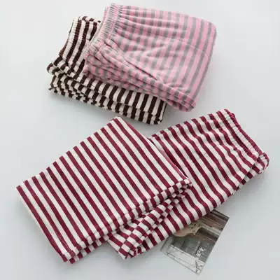 Japanese striped flannel pajama pants ladies autumn and winter warm island velvet winter trousers loose thickened home pants