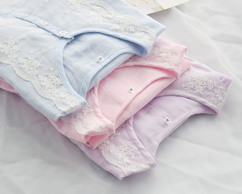 Công chúa Nhật Bản với ngực pad ngắn tay ren nightdress phụ nữ mùa hè bông hai lớp gạc mỏng đồ ngủ nhà dịch vụ