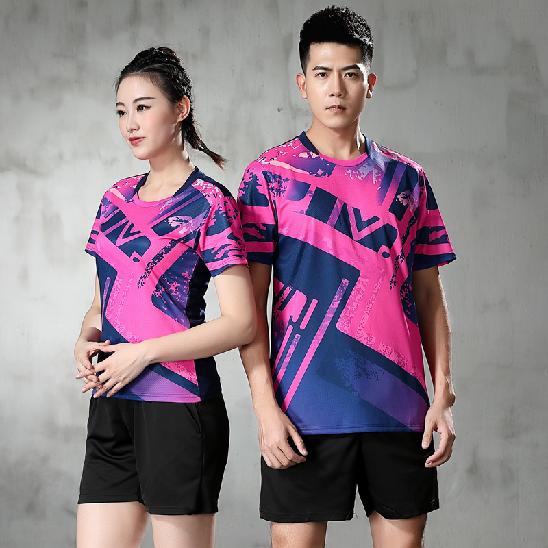 Men's and women's badminton clothing short-sleeved volleyball clothing quick-drying slim breathable tennis clothing sports suit group purchase