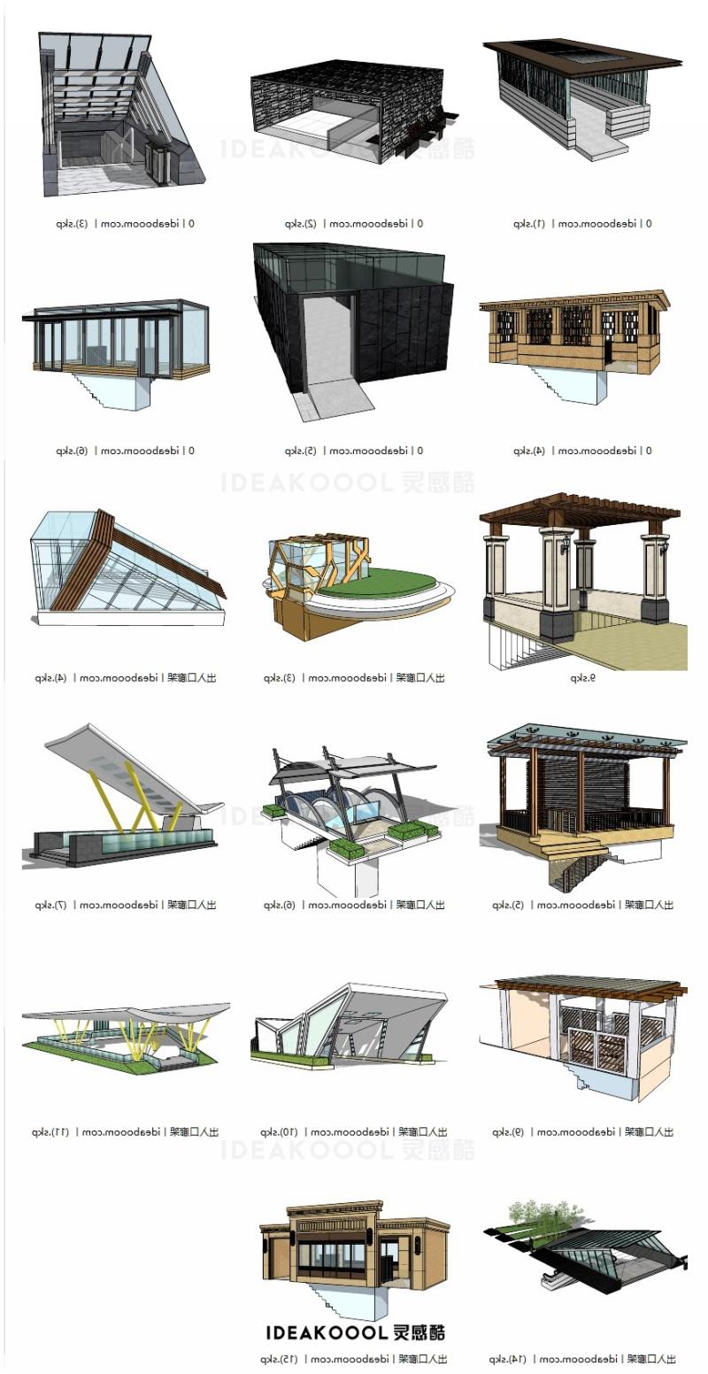 地下出入口廊架丨地下通道车库地库停车场人防出入口居住区廊架SU模型丨