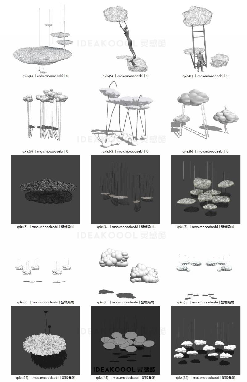 云朵合集丨现代镂空铁丝白云朵雕塑公园商业广场雕塑小品SU模型丨