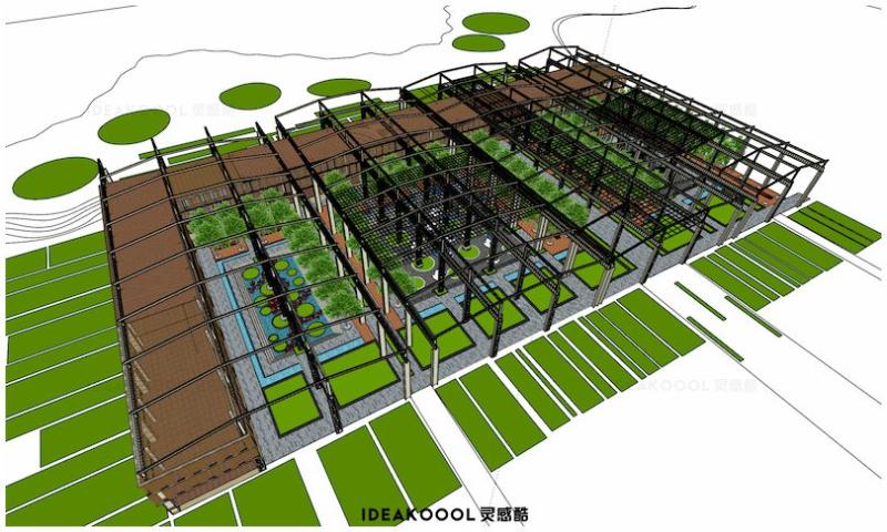 农业农庄观光园钢结构蔬菜养殖大棚果园种植园建筑景观SU模型丨