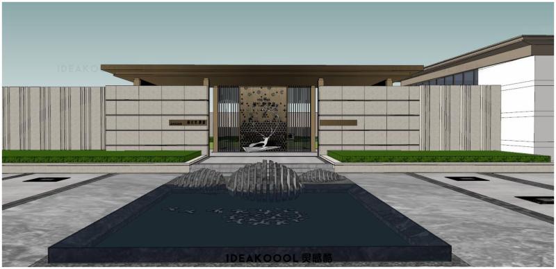 新亚洲力城售楼处展示范区住宅入口庭院景墙景观效果图草图SU模型丨