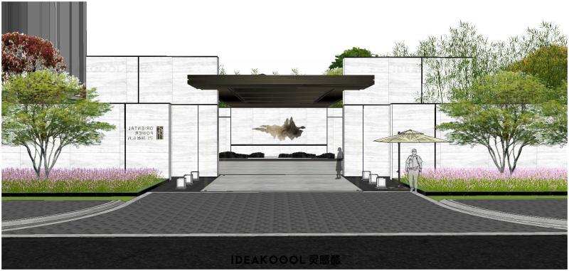 东方风展示范区售楼处住宅居住小区入口景观SU模型丨
