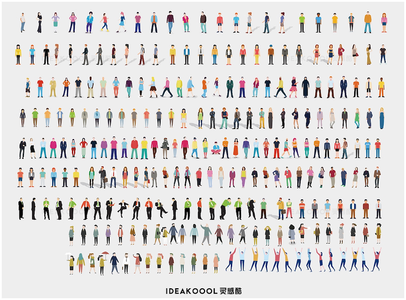 PSD北欧插画风彩色手绘人物丨