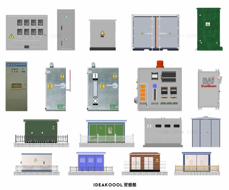 现代机房配电箱丨配电房机柜模型丨