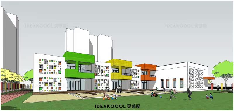 现代幼儿园学校园教室教学楼建筑外立面英式SU模型丨