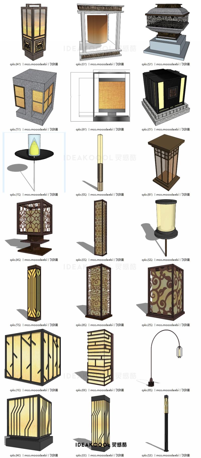 新亚洲中式地灯草坪灯柱丨居住示范区庭院庭院灯具SU模型丨