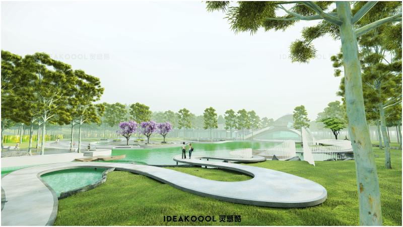 现代曲线滨水景观设计效果图草图SU模型丨