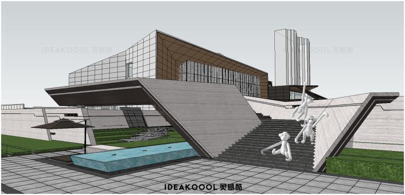 现代折线海门大都会售楼处展示范区居住区入口景观建筑草图SU模型丨