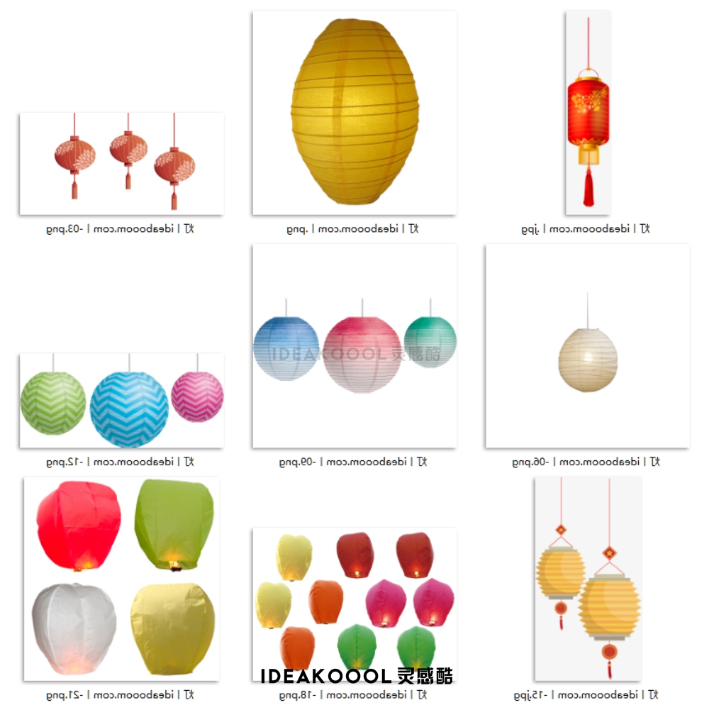 PSD中式节日红灯笼孔明灯PS园林景观建筑效果图丨