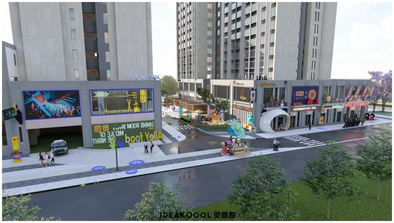 现代风商业步行街道广场建筑景观街道景观SU模型丨