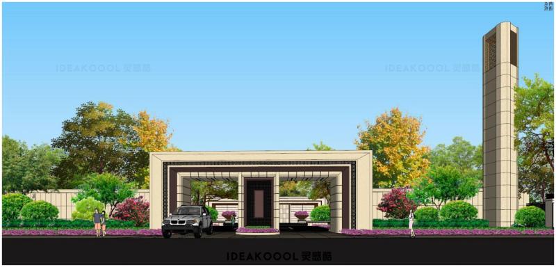 古典风展示范区售楼处住宅居住小区入口轴线景观效果图草图SU模型丨